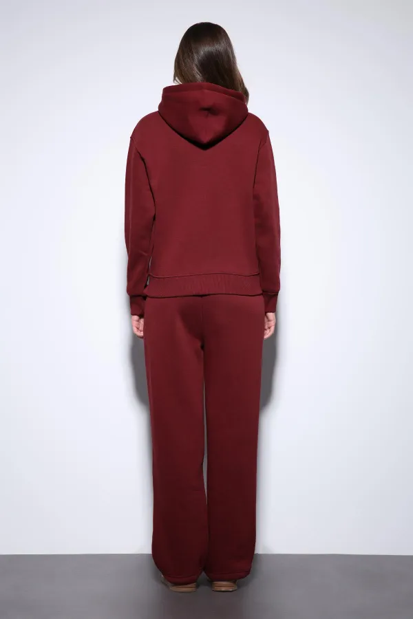 Antioch Bordo Kapüşonlu Basic Kadın Sweatshirt
