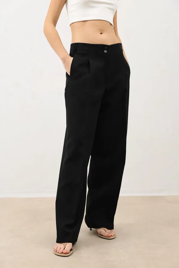 Antioch Black Wide Leg Women's Trousers with Pens Detail