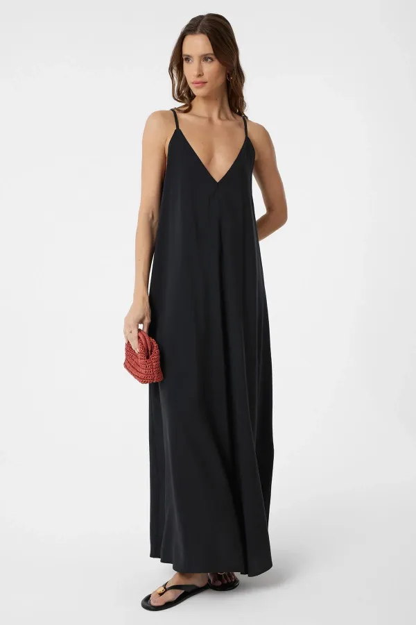 Antioch Siyah Askılı Modal Uzun Kadın Elbise