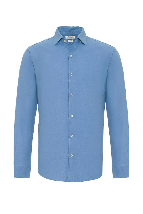 Antioch Blue Collar Button Detail 100% Linen Men's Shirt