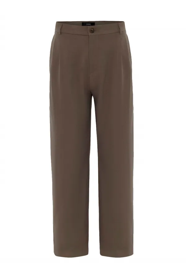 Pantalon Antioch marron clair, taille haute, plissé, coupe décontractée, pour homme