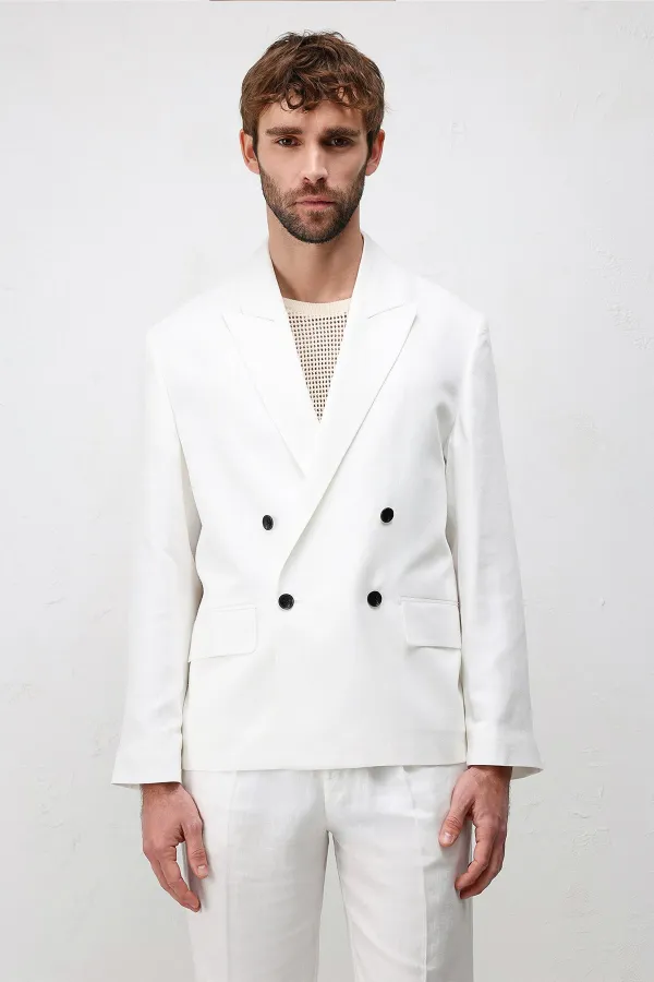 Veste blazer pour homme Antioch blanche coupe décontractée en lin mélangé