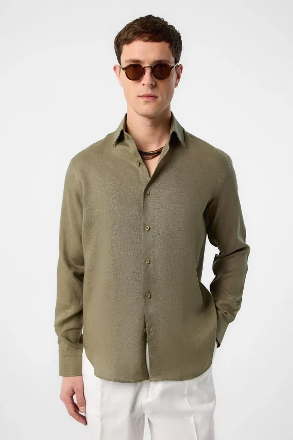 Antioch Khaki 100% Linen Comfort Fit Men's Shirt