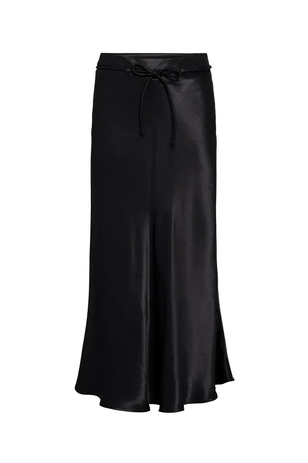 Antioch Siyah Kemerli Saten Uzun Kadın Etek