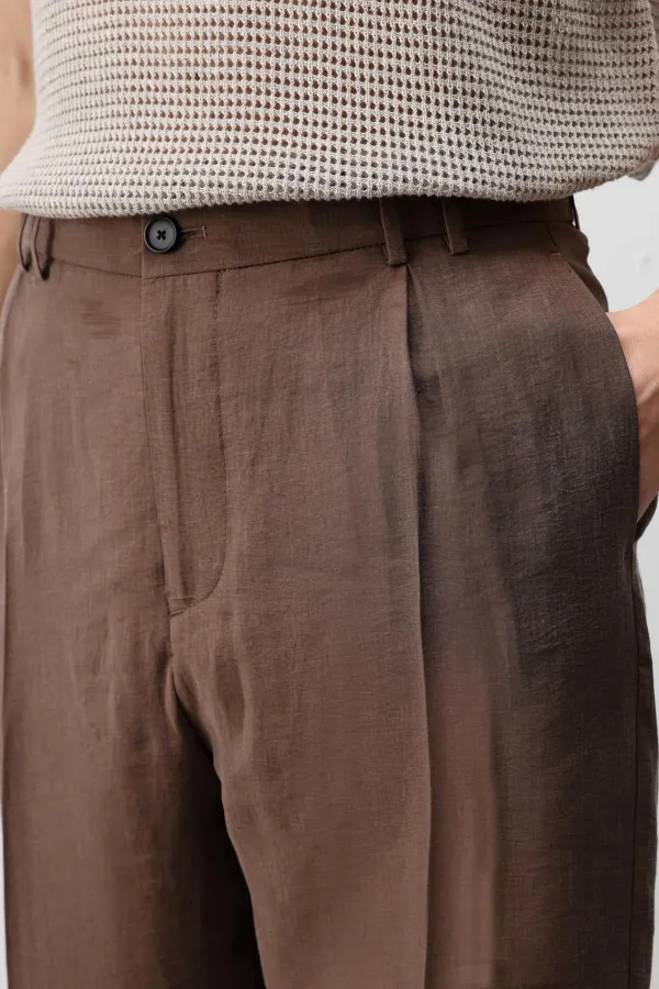 Pantalon homme Antioch Coffee Lyocell coupe décontractée plissé