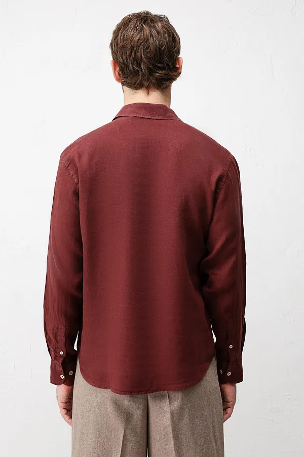 Antioch Bordo 100% Keten Relax Fit Erkek Gömlek