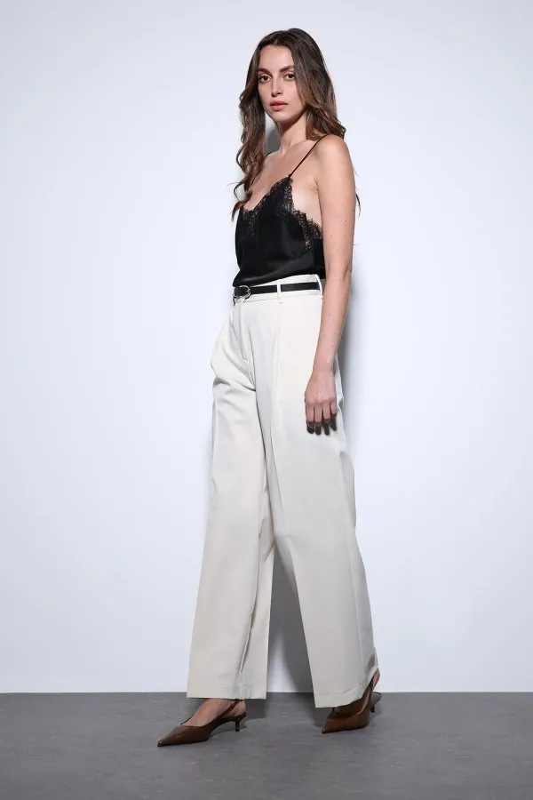 Antioch Ekru Geniş Paça Kadın Pantolon