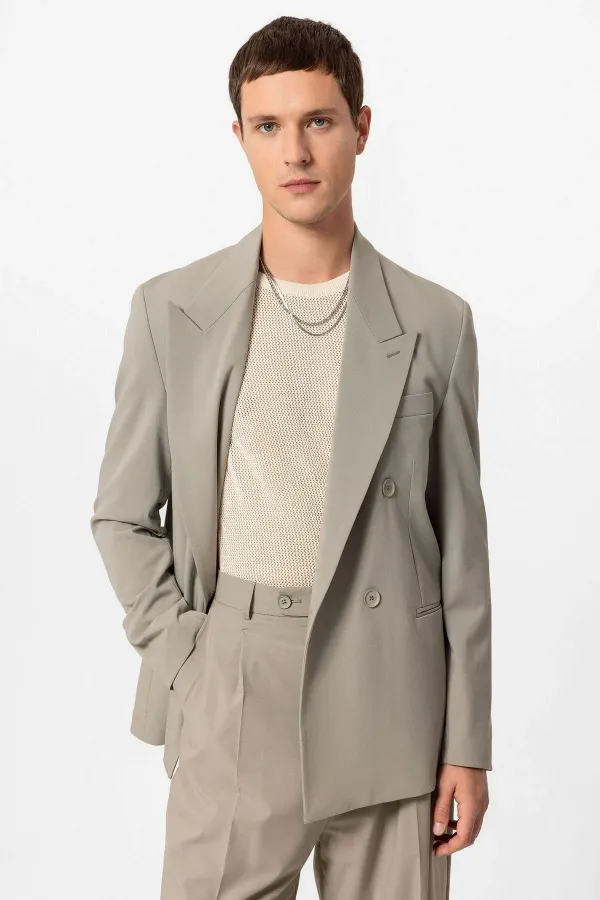 Antioch Light Khaki Single Button Double-Breasted Men's Blazer Jacket
