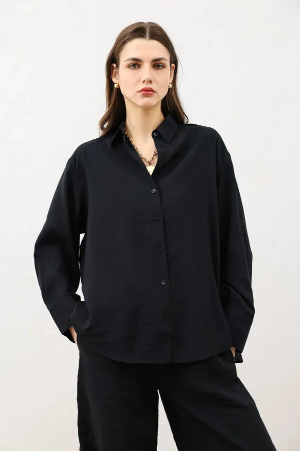 Chemise oversize drapée noire Antioch pour femme