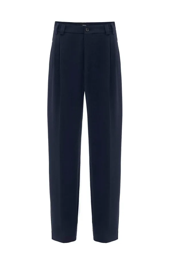 Pantalon homme Antioch bleu marine taille haute coupe décontractée à plis