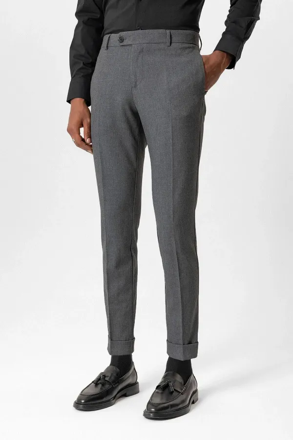 Antioch Gri Regular Fit Duble Paça Erkek Pantolon