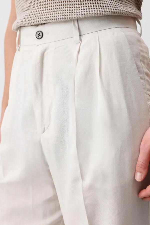Antioch Ekru Keten Karışımlı Erkek Baggy Pantolon