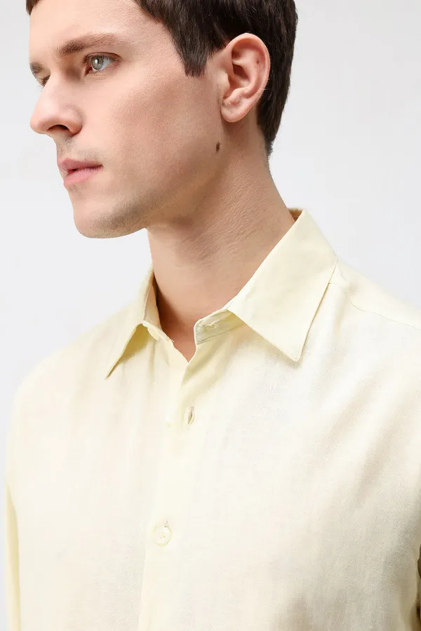 Chemise homme Antioch jaune en lin mélangé, coupe décontractée