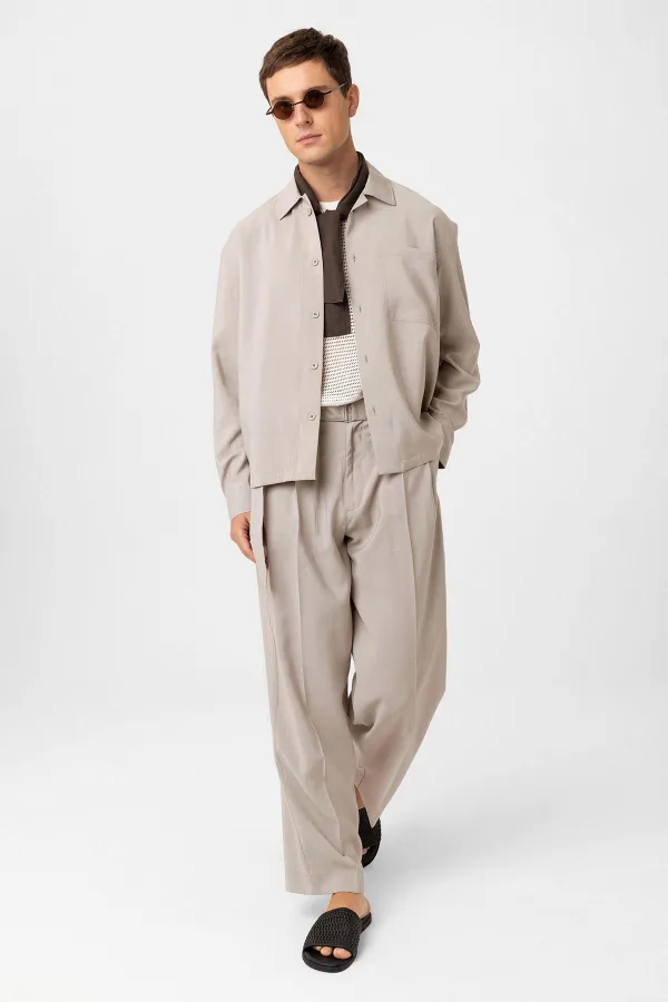 Antioch Bej Relax Fit Modal Kumaş Erkek Gömlek