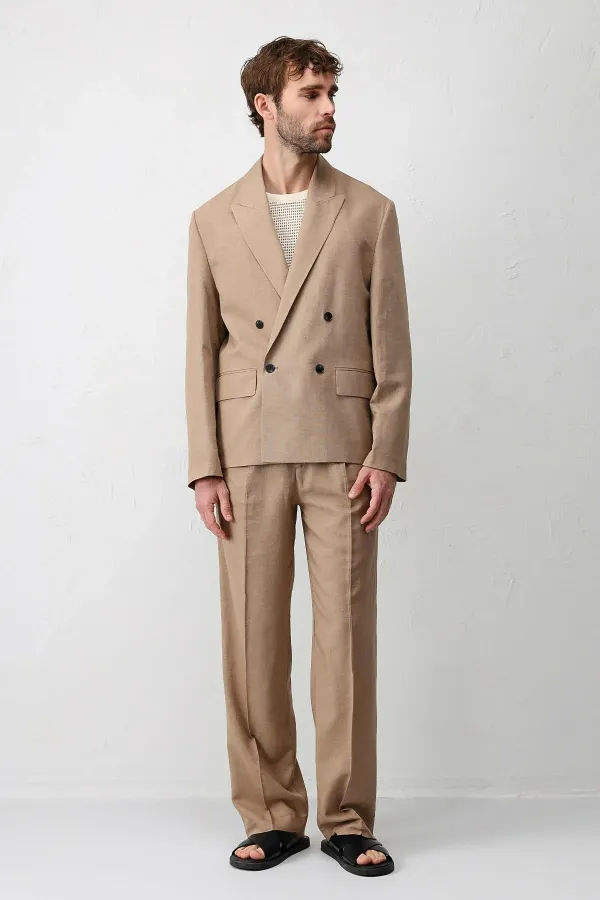 Veste blazer pour homme Antioch Mink Relax Fit en lin mélangé