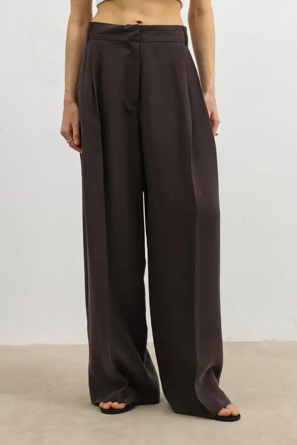 Pantalon large pour femme Antioch en mélange de lyocell marron foncé