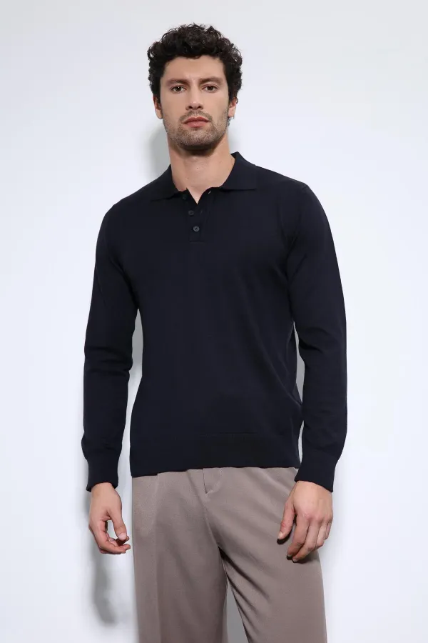 Pull homme à col polo bleu marine Antioch