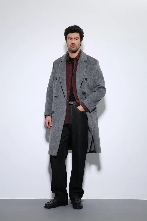 Antioch Antrasit Yün Karışımlı Kruvaze Erkek Kaban