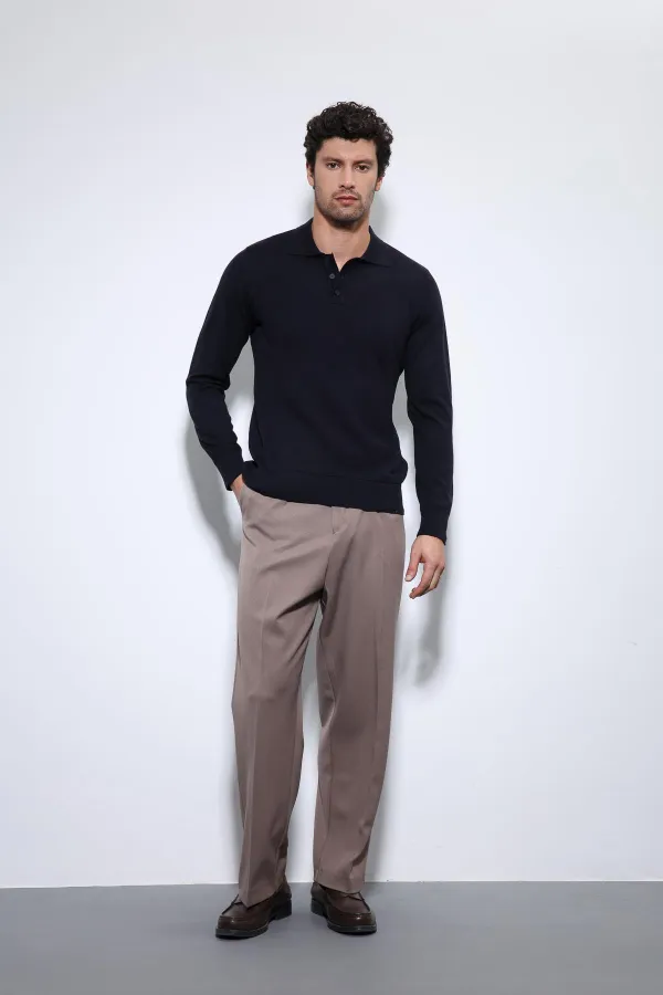 Pull homme à col polo bleu marine Antioch