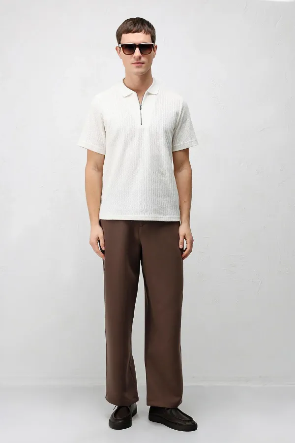 Antioch Beyaz Dokulu Örme Polo Yaka Erkek T-Shirt