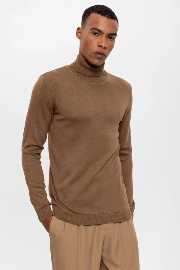 Antioch Açık Kahve Tam Boğazlı Erkek Triko