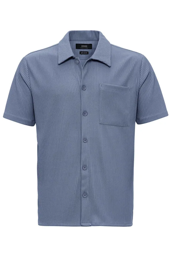 Antioch Indigo Corduroy Short-Sleeved Men's Shirt