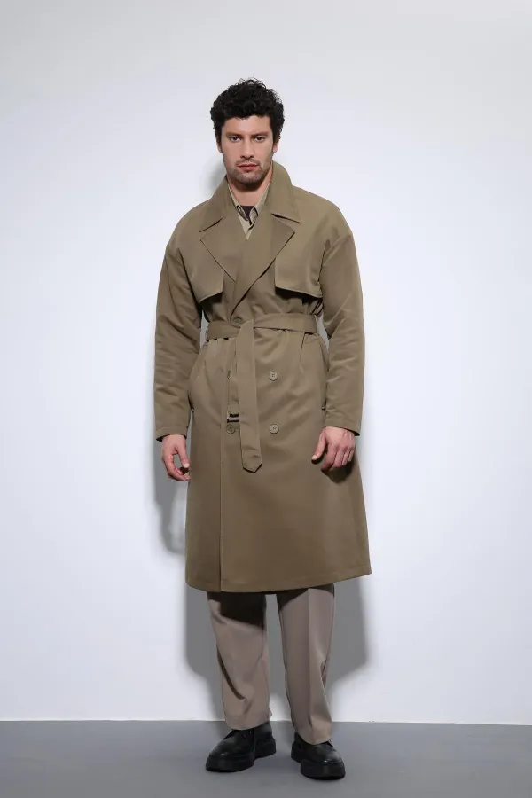 Trench-coat croisé Antioch kaki clair avec ceinture
