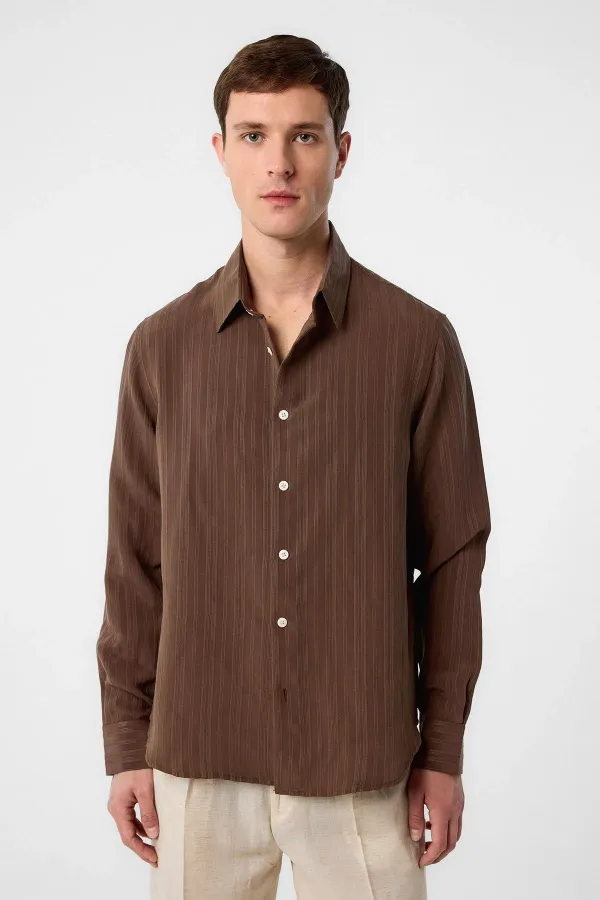 Antioch Coffee Striped and Textured Men's Shirt