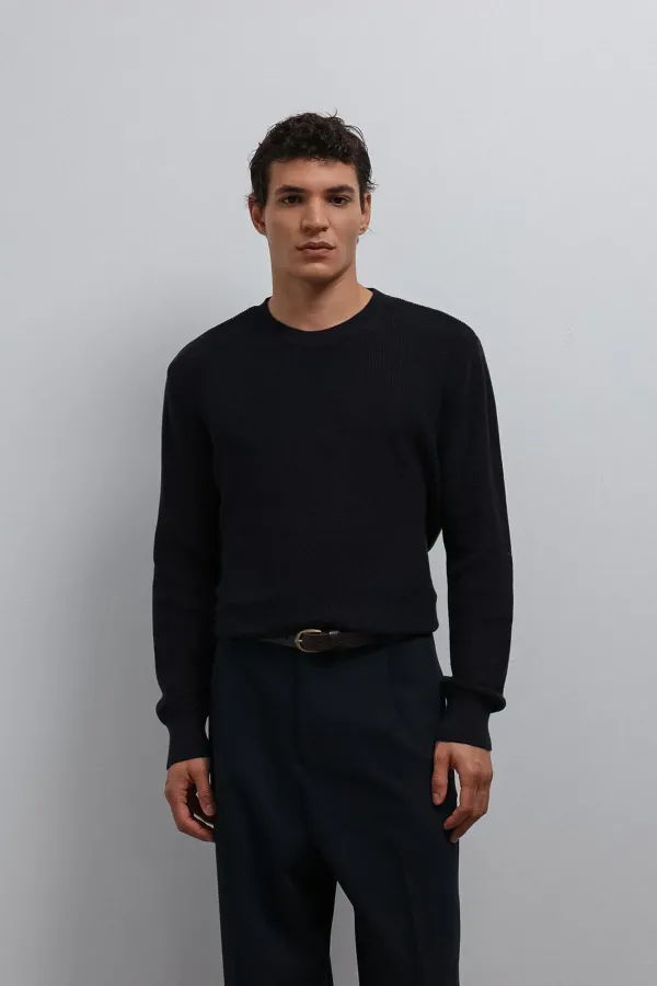 Pull texturé bleu marine Antioch pour homme