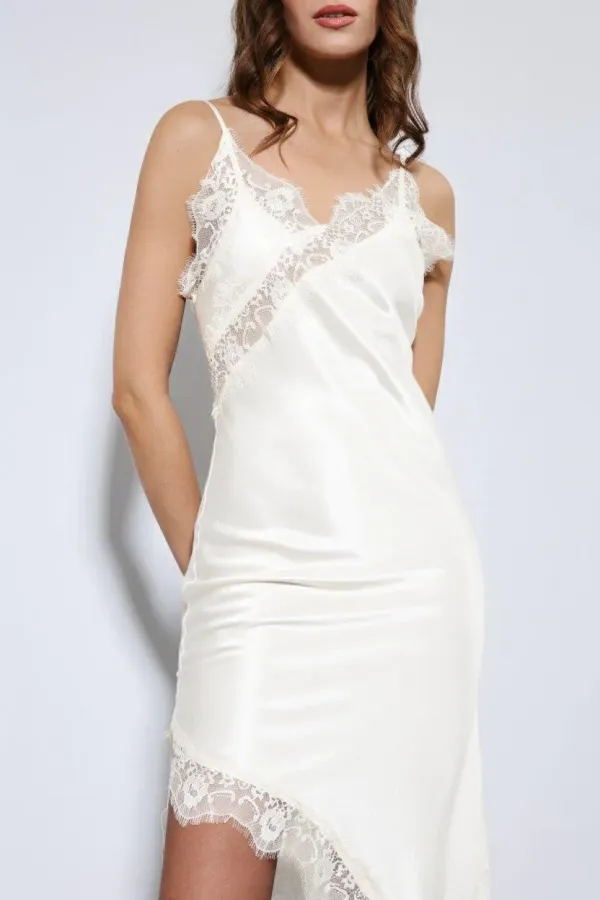 Antioch Ekru Asimetrik Dantel Elbise