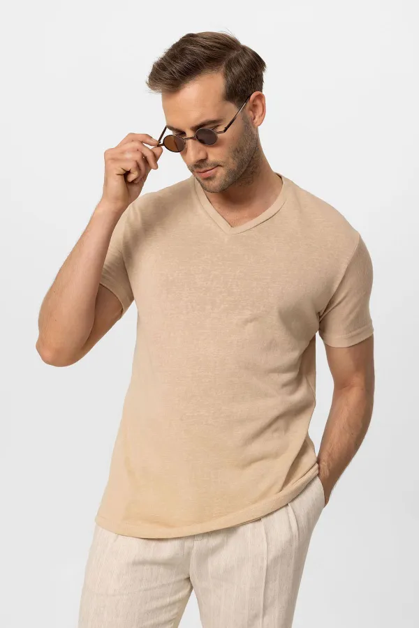 Antioch Bej V Yaka Basic Erkek T-Shirt