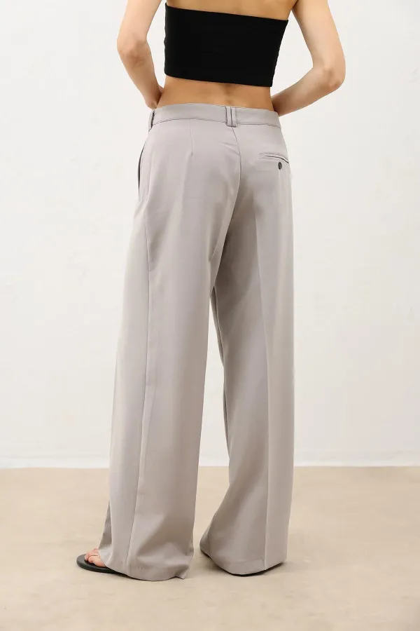 Antioch Light Grey Wide Leg Women's Trousers with Dart Detail