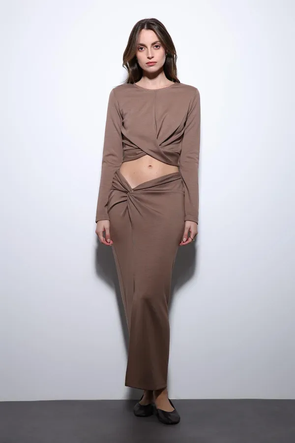 Antioch Bej Yırtmaç Detaylı Kadın Etek Takım
