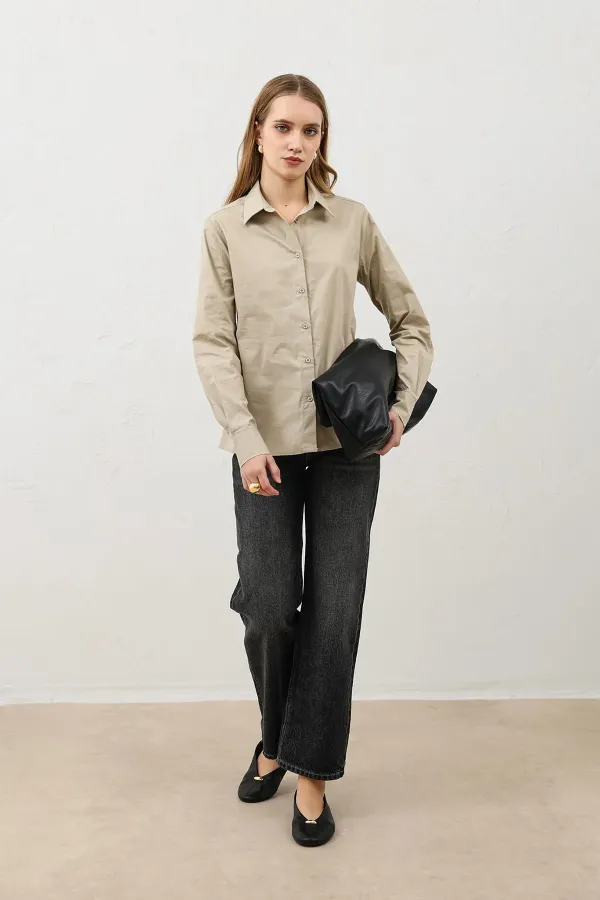 Antioch Beige Basic Slim Fit Women's Shirt