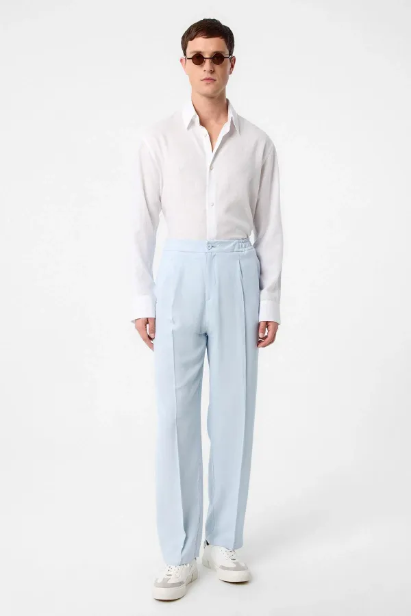 Antioch Bebe Mavi Yüksek Bel Pileli Keten Karışımlı Erkek Pantolon