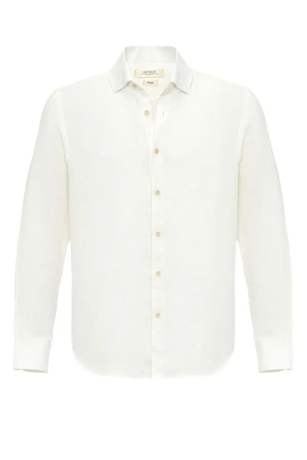 Chemise homme Antioch blanche à col boutonné, 100 % lin