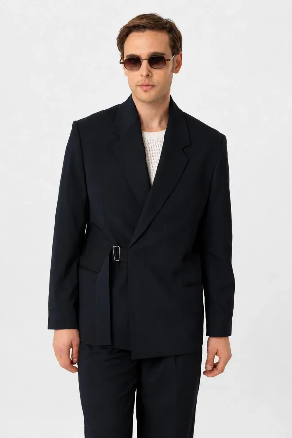 Antioch Koyu Lacivert Kuşaklı Relax Fit Erkek Blazer Ceket Antioch Koyu Lacivert Kuşaklı Relax Fit Erkek Blazer Ceket