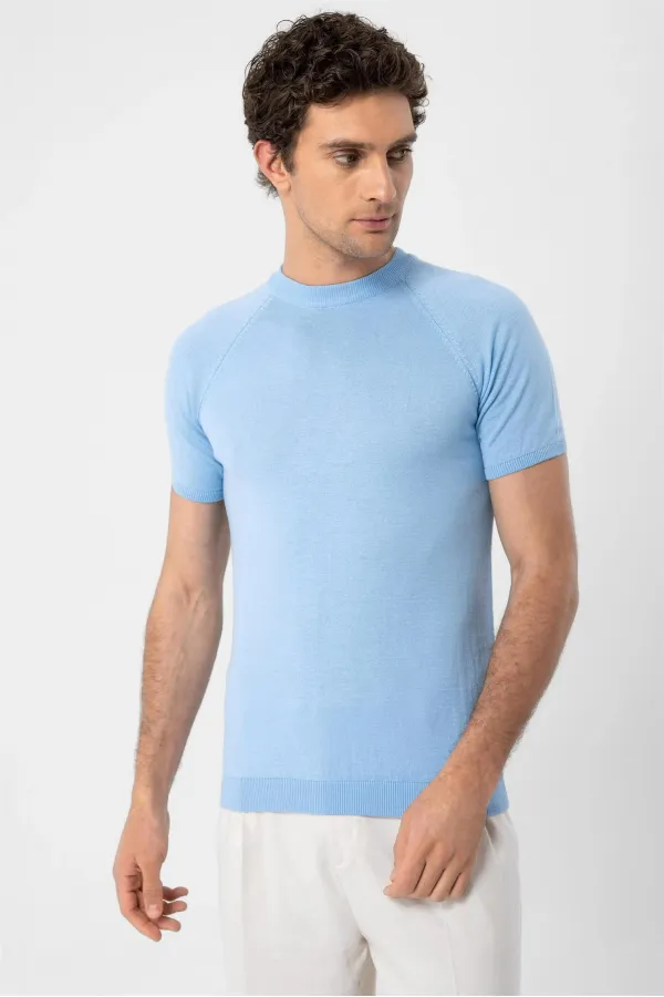 T-shirt en maille à col rond Antioch Bebe bleu