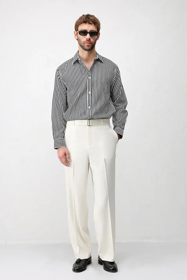 Chemise rayée Antioch Black Lyocell Blend Relax Fit pour homme