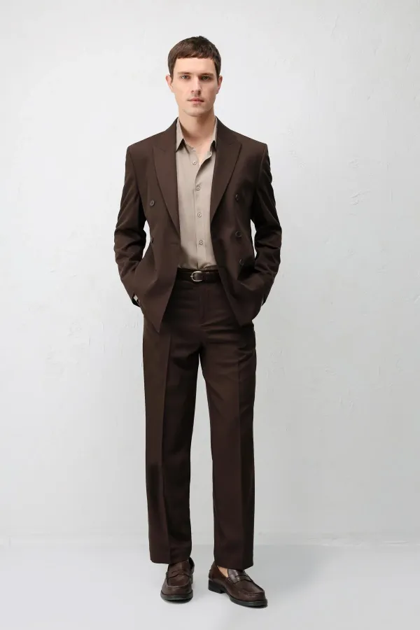 Veste blazer Antioch marron foncé à double boutonnage et coupe décontractée pour homme