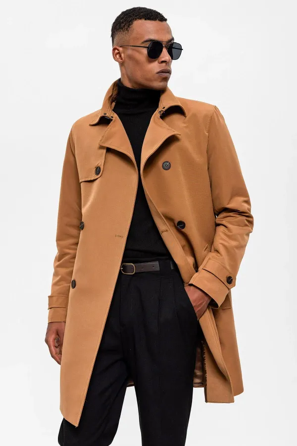 Trench-coat croisé à ceinture couleur fauve Antioch