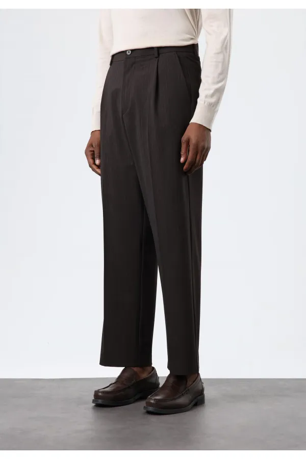 Antioch Açık Kahve Relax Fit Çizgili Erkek Pantolon