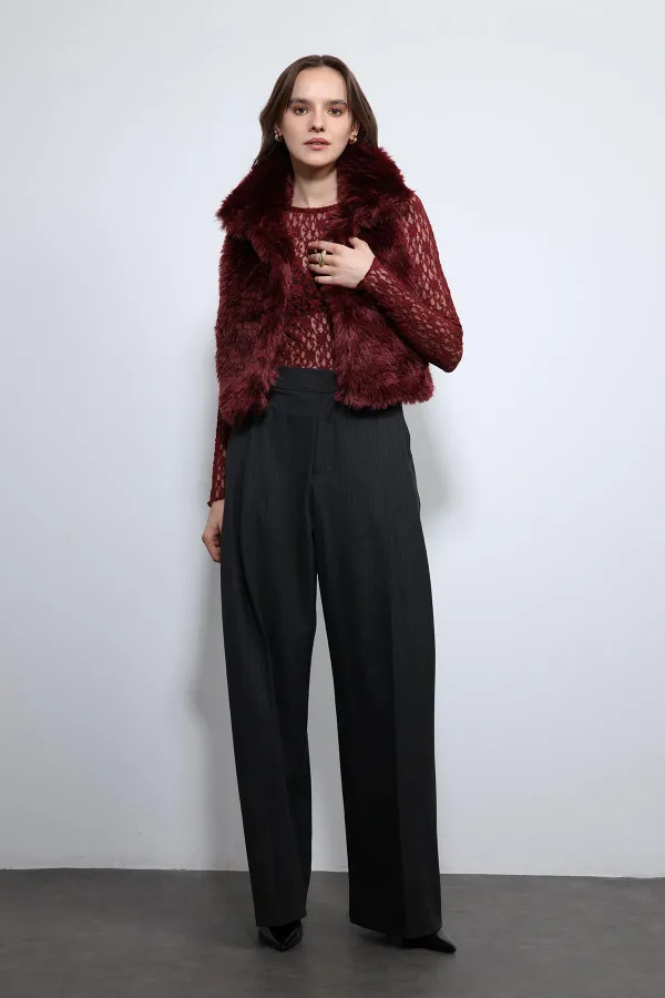 Gilet Antioch bordeaux aspect peluche