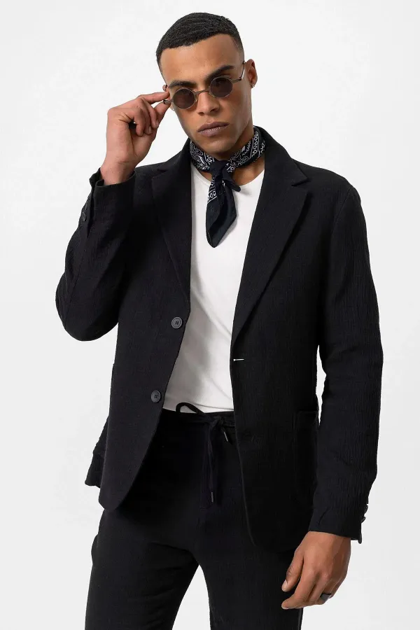 Veste blazer Antioch noire non doublée pour homme avec poches plaquées