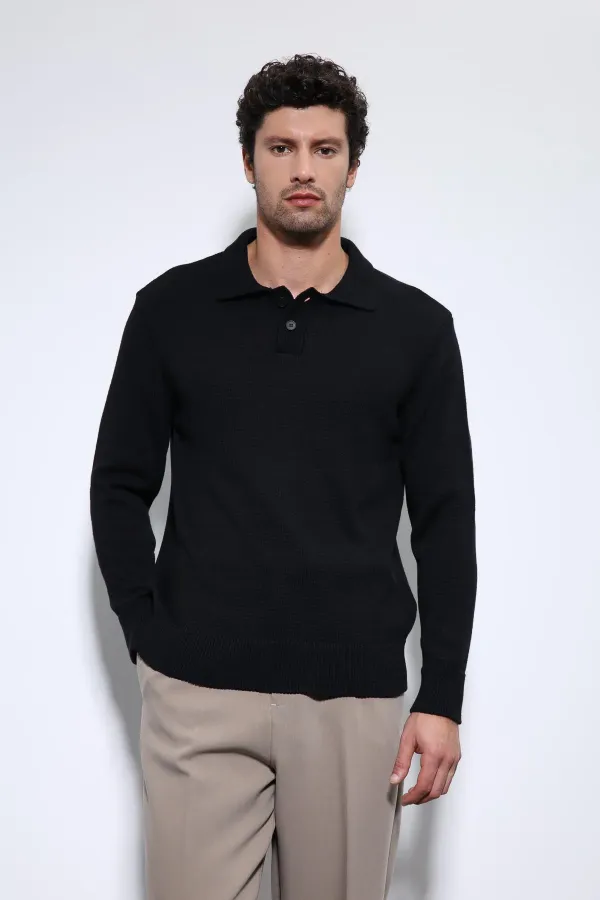 Pull basique pour homme Antioch à col polo noir