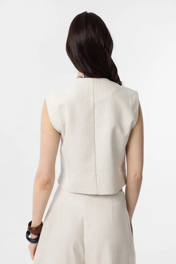 Antioch Ekru Keten Karışımlı Kadın Yelek