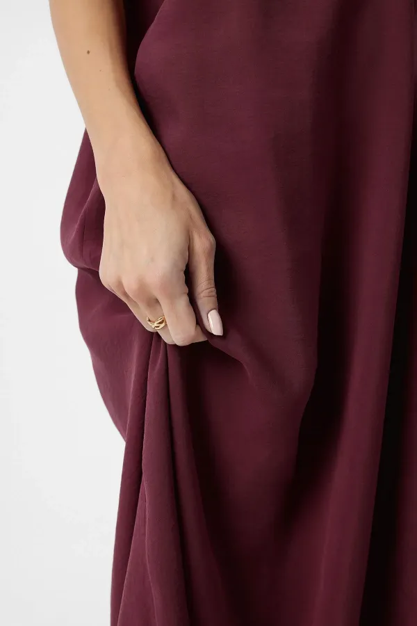 Antioch Bordo Askılı Modal Uzun Kadın Elbise