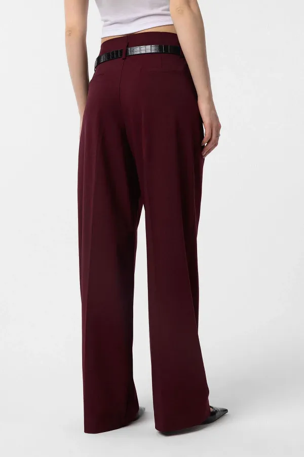 Antioch Bordo Yüksek Bel Pilili Kadın Pantolon