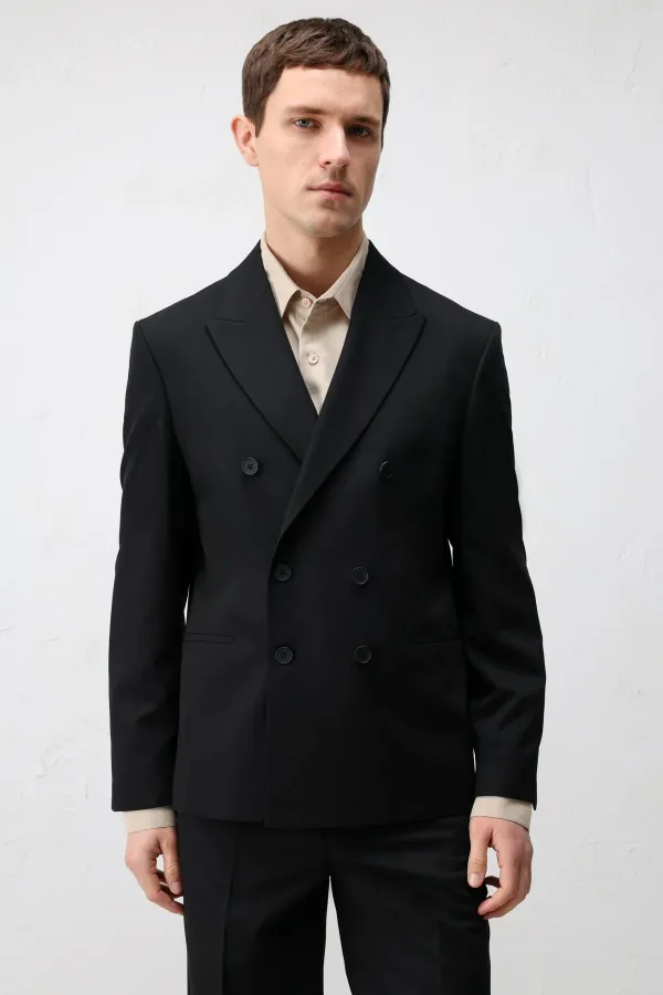 Veste blazer Antioch noire à double boutonnage et coupe décontractée pour homme