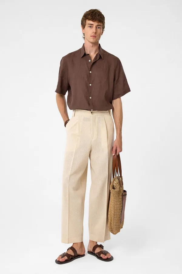 Antioch Stone High Waist Pleated Relax Fit Men's Trousers